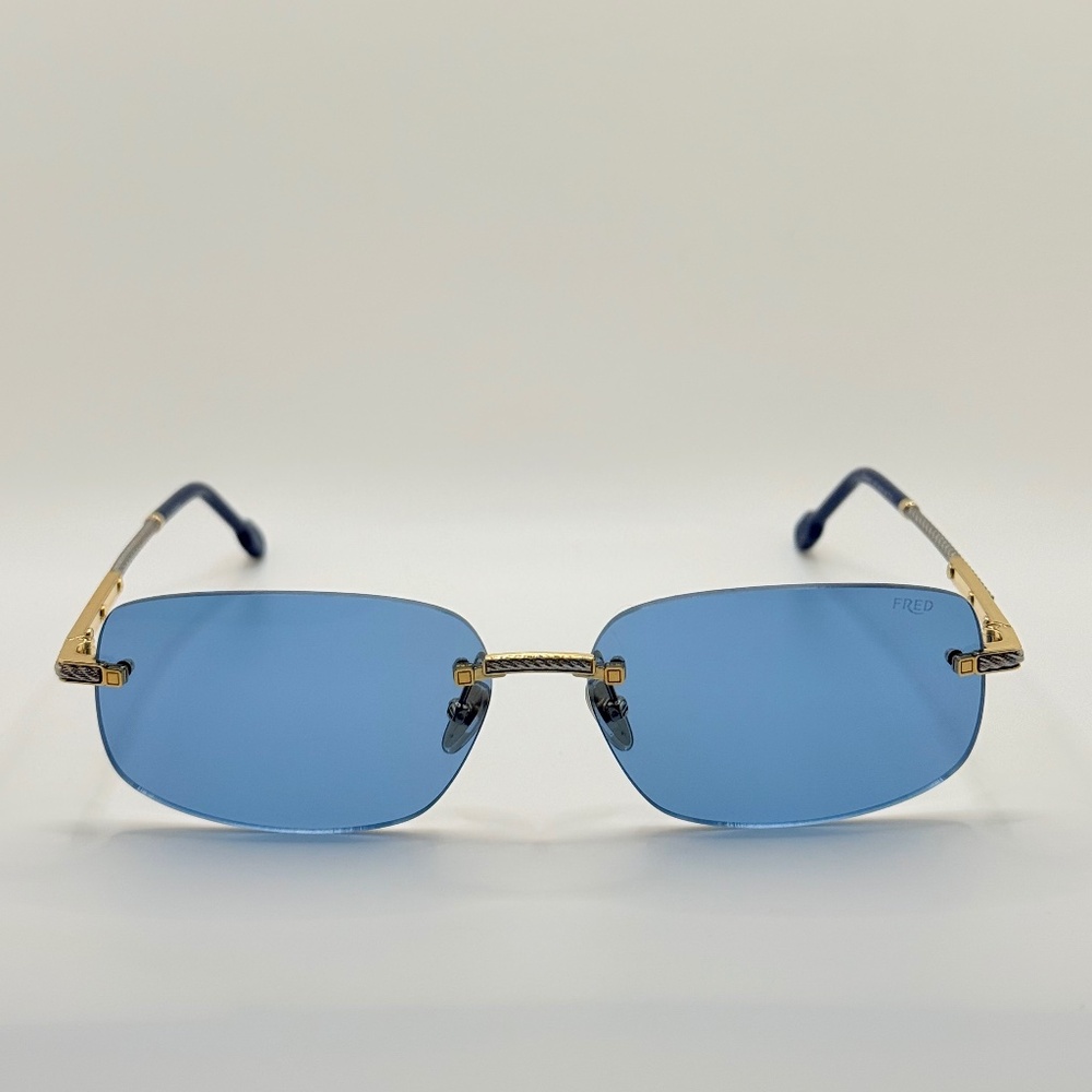 FRED FG40049U 30V Shiny Gold/Blue Sunglasses 60-14-145 NEW (Replacement Box)